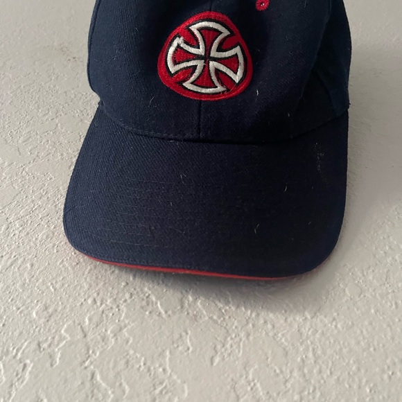 Navy Blue Hat With Red Lining And Cross Logo - Picture 3 of 6